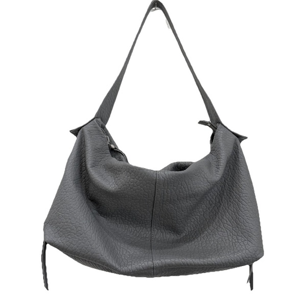 HOBO Bonita Gray Pebbled Leather Swingy Fringe Slouchy Large Hobo Shoulder Bag